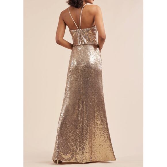 New B2 JASMINE Women's Sandstone Jewel Neck Sequin Long Bridesmaid Dress Size 14 - Picture 2 of 6